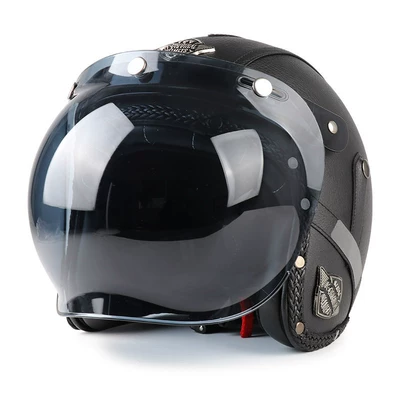 Helmet, Motosiklet dəbilqələri - m-classic-black-black-tea-bubble-mirror-you-can-leave-a-message-to-change-to-a-transparent-mirror-comes-with-a-hat-brim-face-towel