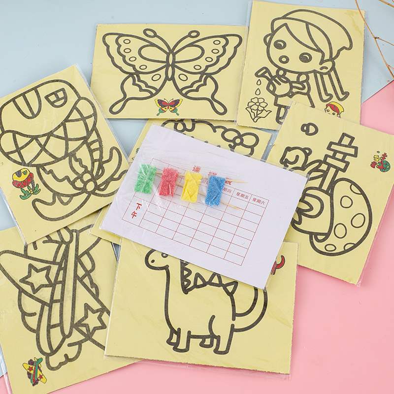 Children's Sand Painting Set, Unisex Baby DIY Handmade Creative Color Sand Making Kindergarten Cartoon Gift