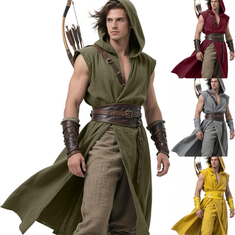 Medieval Sleeveless Tunic Renaissance Short Cape Men's Halloween Larp Medieval Sleeveless Tunic Renaissance Short Cape Men's Halloween Larp