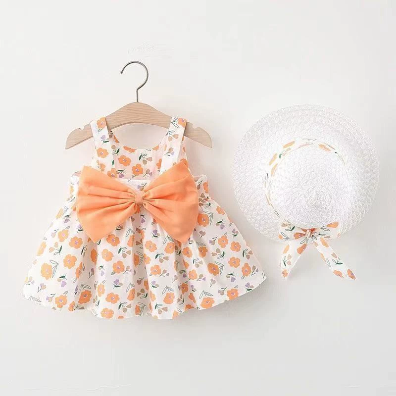 Summer sleevless dress girl's with bow, 1234 years, flowered