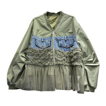 拉链牛仔网纱拼接大口袋棒球服夹克外套女百搭显瘦2024秋季新款