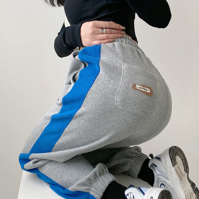 color contrast stitching drawstring sweatpants  NSHS46745