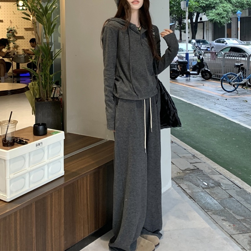 新款显瘦运动套装女春秋学生宽松韩版时尚卫衣休闲服两件套阔腿裤|undefined