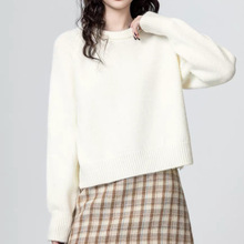 韩系圆领套头毛衣女秋冬新款宽松短款打底针织衫厂家定制打样批发