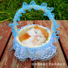 仿真猫咪会叫花篮小猫动物仿真模型儿童玩具玩偶小猫摆件生日礼物
