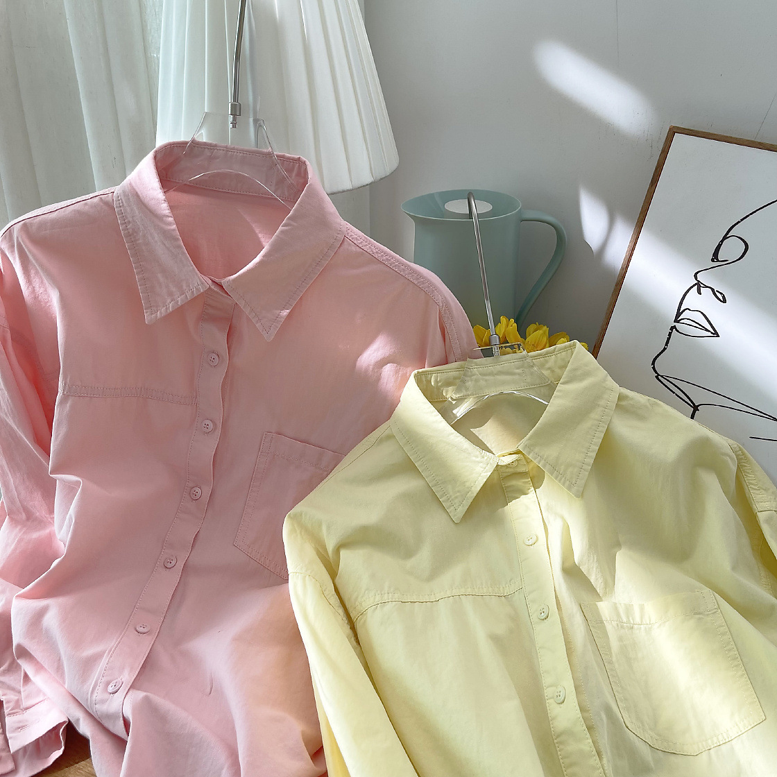 Non vedo l'ora di indossare questa bellissima maglietta velocemente. Camicia da donna coreana in tinta unita._voghion.com