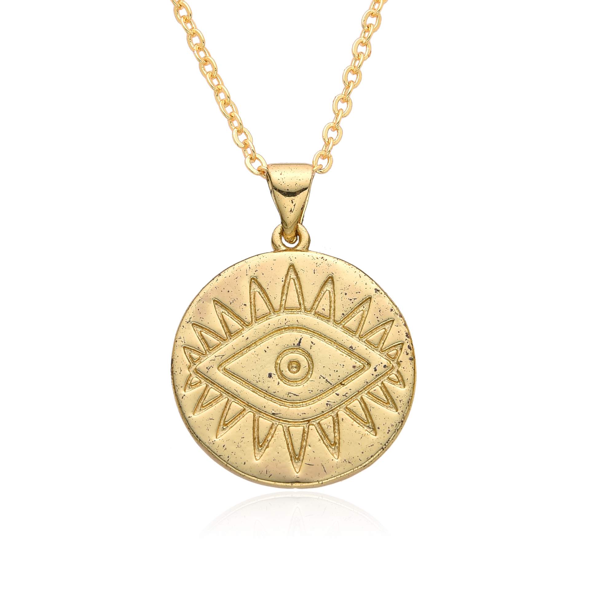 Collana con moneta in ottone placcato oro con ciondolo a forma di occhio di sole INS per uomo e donna_voghion.com