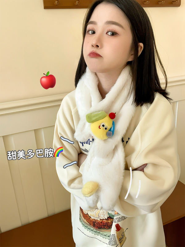 かわいい漫画の柔らかい子犬ぬいぐるみ手袋、冬の女子学生用、暖かいベルベットの厚みのある首吊り防寒スカーフ|undefined