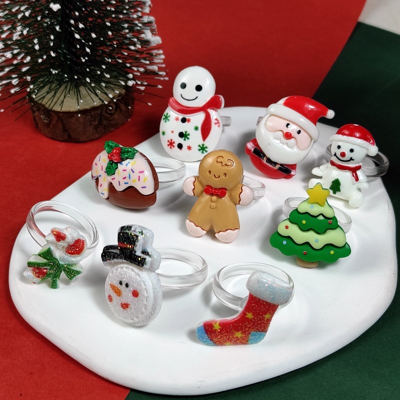 Cartoon Style Santa Claus Gingerbread Snowman Arylic Wholesale Rings display picture 1