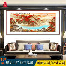 鸿运当头客厅壁画高级感手绘办公室背有靠山风水画八方聚财山水画