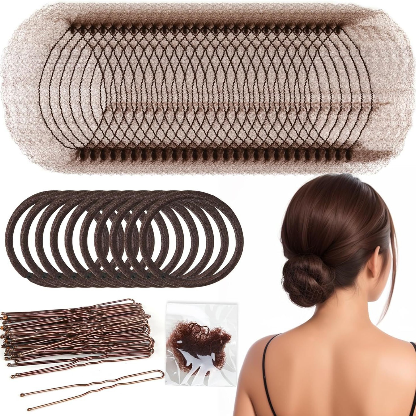 Cross-Border Hot-Selling 40 U-Shaped Clips, 10 Hair Ropes and Rubber Bands, 30 Hair Nets, Stewardess Ballet Hairpin Combination Set
