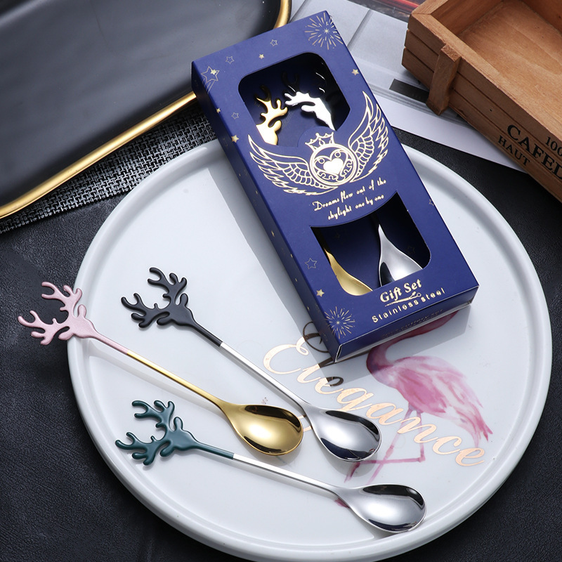 Christmas Stainless Steel Spoon Gift Tableware Set Elk Coffee Spoon 304 Mixing Spoon Fun New Year Gift