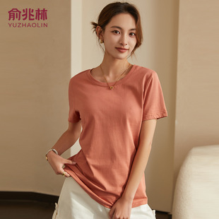 Yu Zhaolin Summer Thin 100% Cotton Short-Sleeve Women's T-Shirt Versatile Top Slimming Base Shirt Vest Women's Style