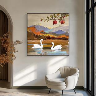 "Jujube and Harmony" Medieval Style Dafen Village Landscape Swan Square Oil Painting Pomegranate Bedroom Hanging Painting Guest Dining Room Painting