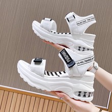 坡跟厚底凉鞋女2025夏季新款一字魔术贴防水台超高跟时尚百搭沙滩