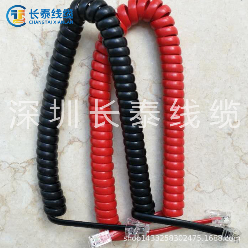 生产加工无氧铜28AWG四芯电话曲线 4P4C听筒弹簧跳线 可改长度