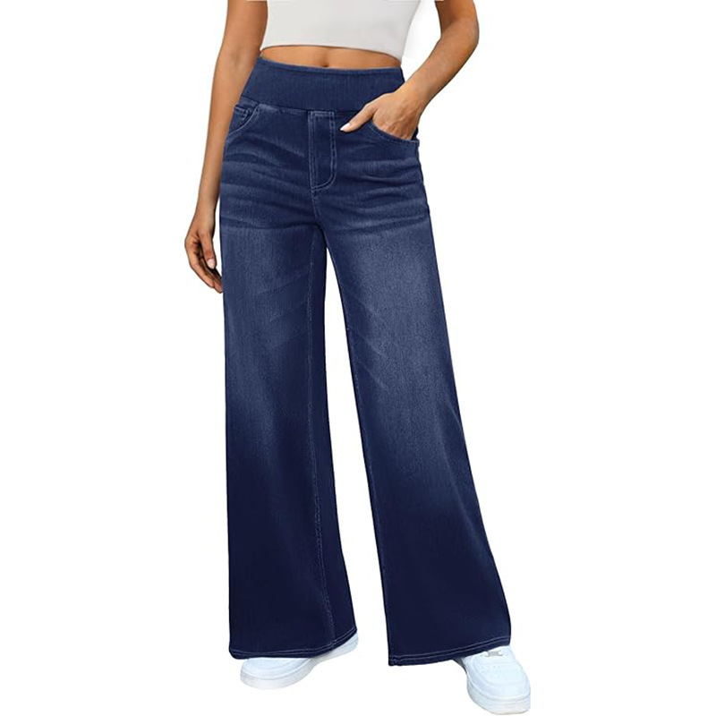 European and American 2025 New Wide-Leg Jeans for Women, High-Waisted, Loose Straight-Leg Elastic Belly Control Pants, Export