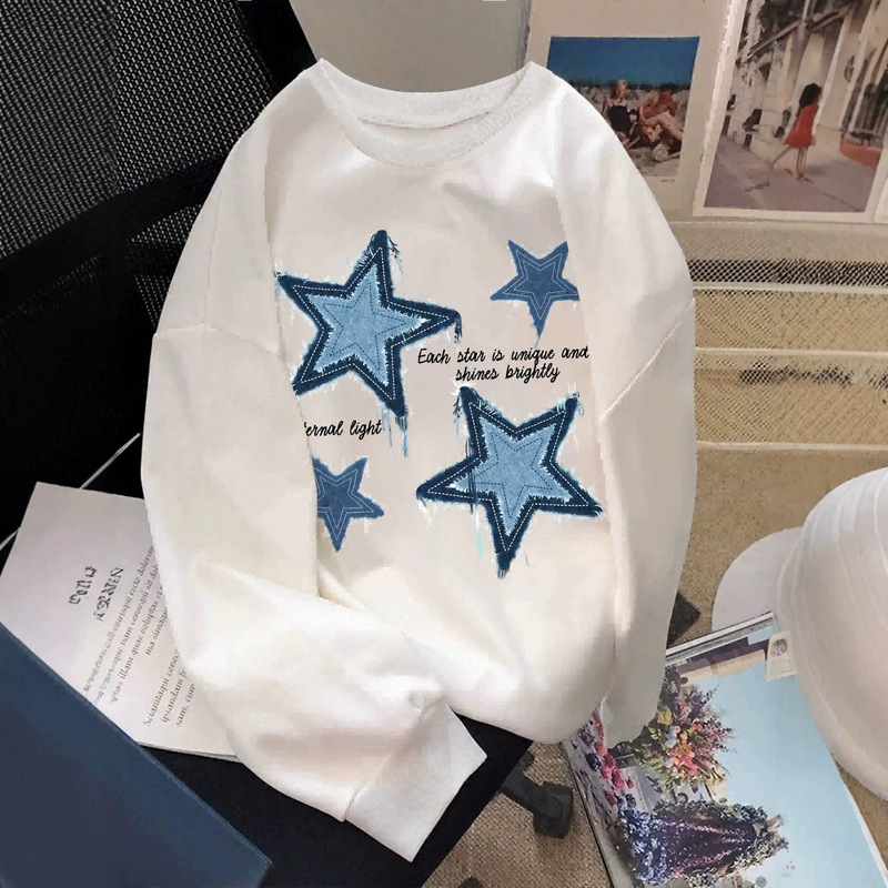 Cross-Border European and American 2026 Autumn and Winter Women's Street Casual Sports Loose Cartoon Star Print Long-Sleeve Versatile Sweatshirt