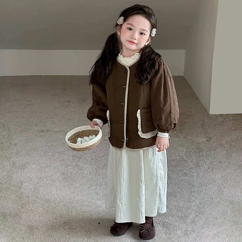 Niñas coreanas encaje de terciopelo retrógrado ropa de algodón nuevo otoño y invierno ropa de bebé chaqueta