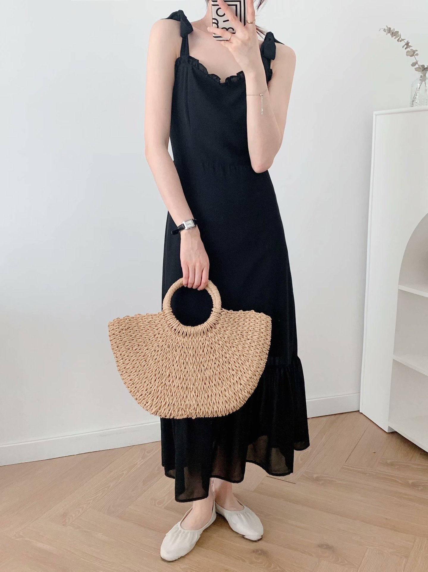 black shoulder strap mid-length sling dress nihaostyles clothing wholesale NSAM72104