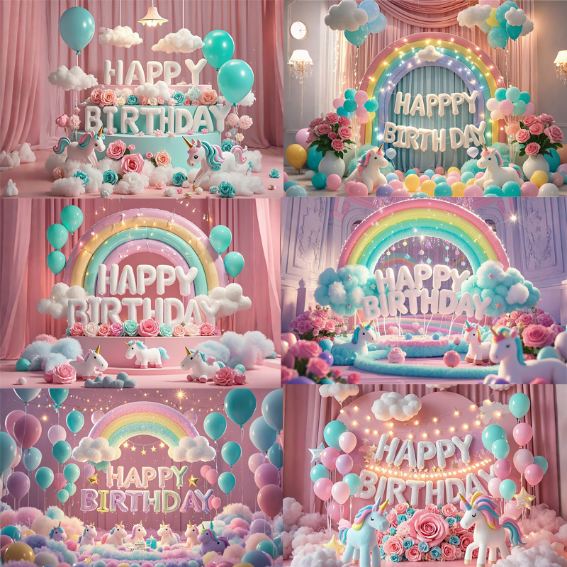 Fondo de cumpleaños para niños de unicornio transfronterizo fiesta de la pancarta de comercio exterior de Amazon fotografía de la tela de fondo accesorios de la foto