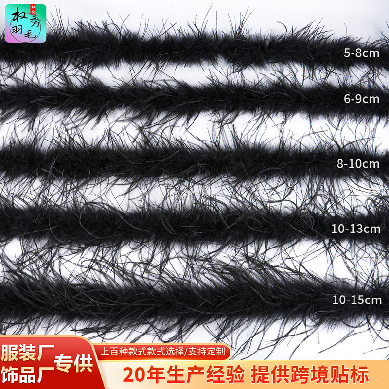 2m Source Factory 5 Sizes Black Ostrich Feather Strips for Clothing Cuffs, Skirt Hem Decoration, DIY Accessories 2m Source Factory 5 Sizes Black Ostrich Feather Strips for Clothing Cuffs, Skirt Hem Decoration, DIY Accessories