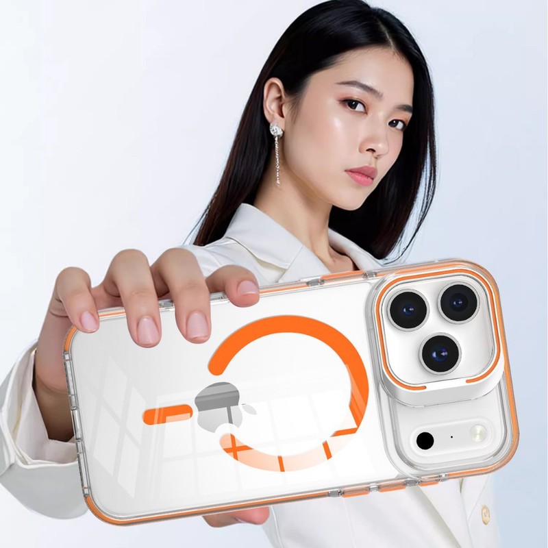 外贸适用iphone17pro手机壳透明防摔金属镜框支架苹果16硬壳磁吸|undefined