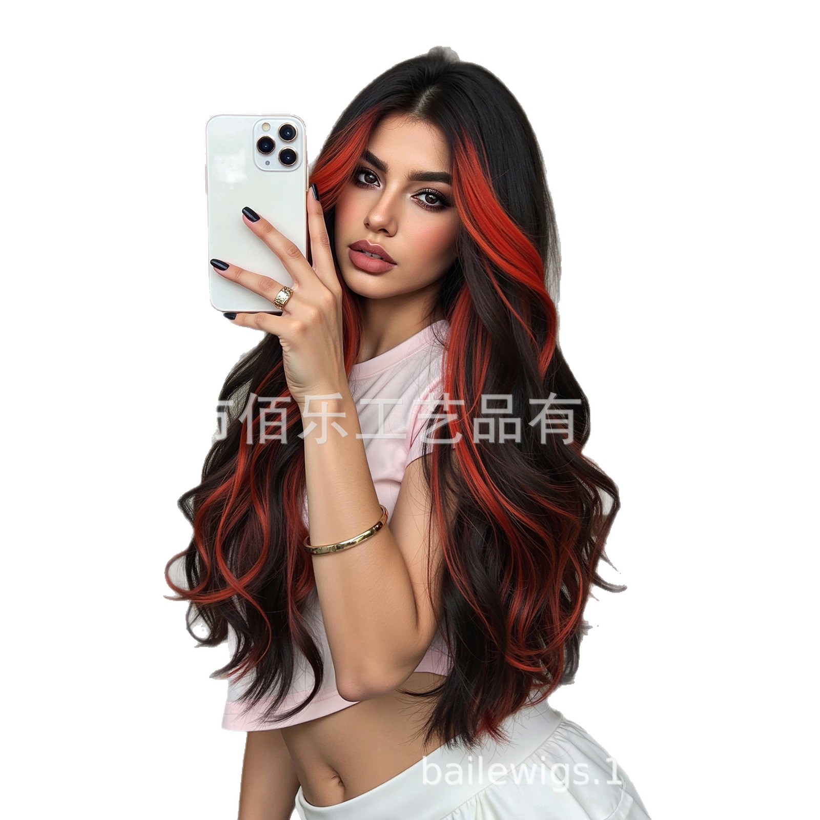 Rojo negro teñido pelucca de cabello largo rizado cabello completo de fibra química para mujeres de vacaciones cabello europeo y americano al por mayor spot