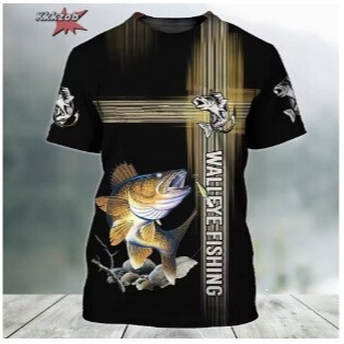 Men's Clothing 3D Fishing Pattern Printed Short Sleeve Oversized T-Shirt Fishing Outdoor Apparel Short Sleeve Top