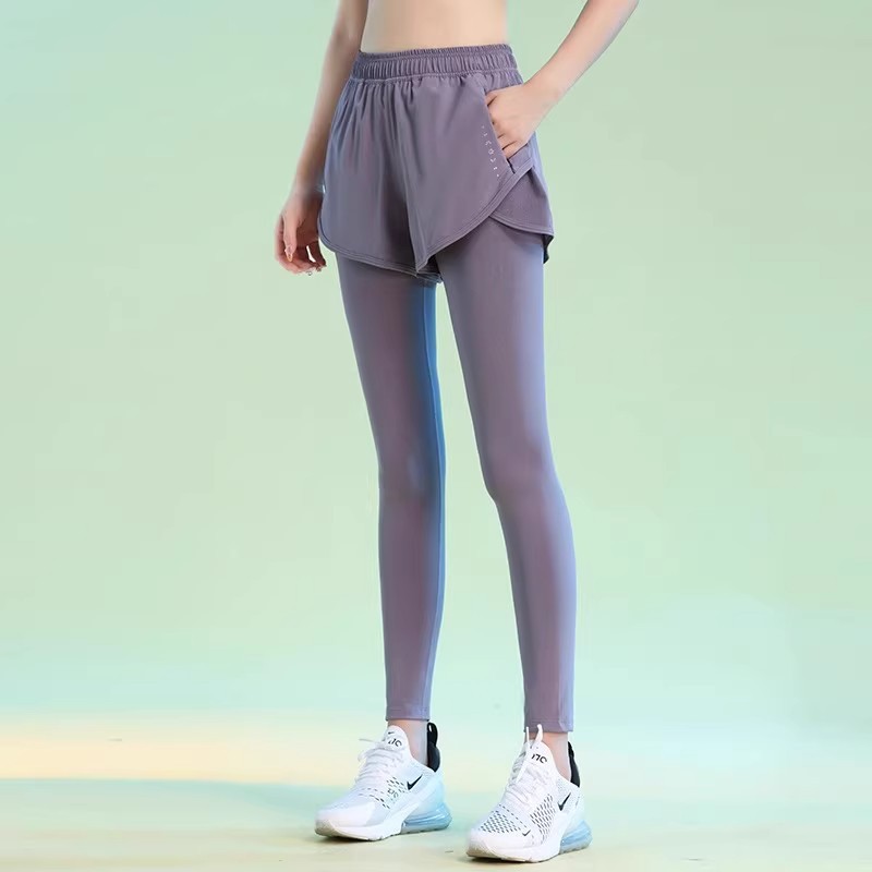 假两件紧身冰丝亲肤凉感运动长裤春秋新款小个子田径跑步瑜伽裤女