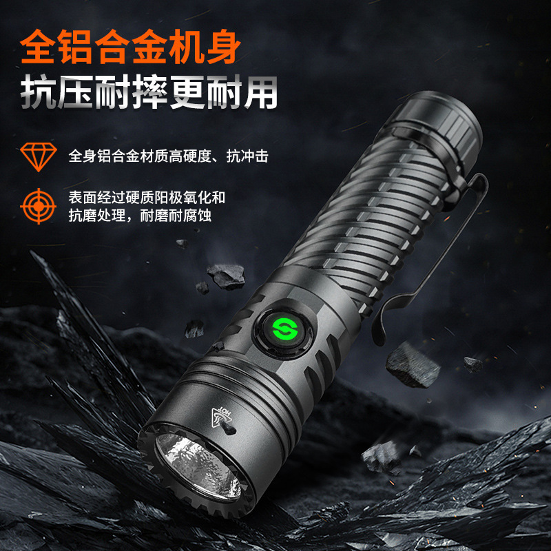 跨境新款多功能战术型手电筒铝合金高流明便携小钢炮远射快充户外|undefined