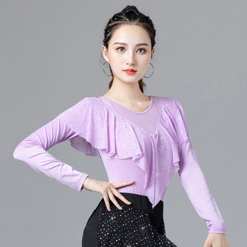 Modern dance tops for women, new fashionable mesh dance clothes, dance practice clothes, square dance clothes, national standard dance, Latin dance