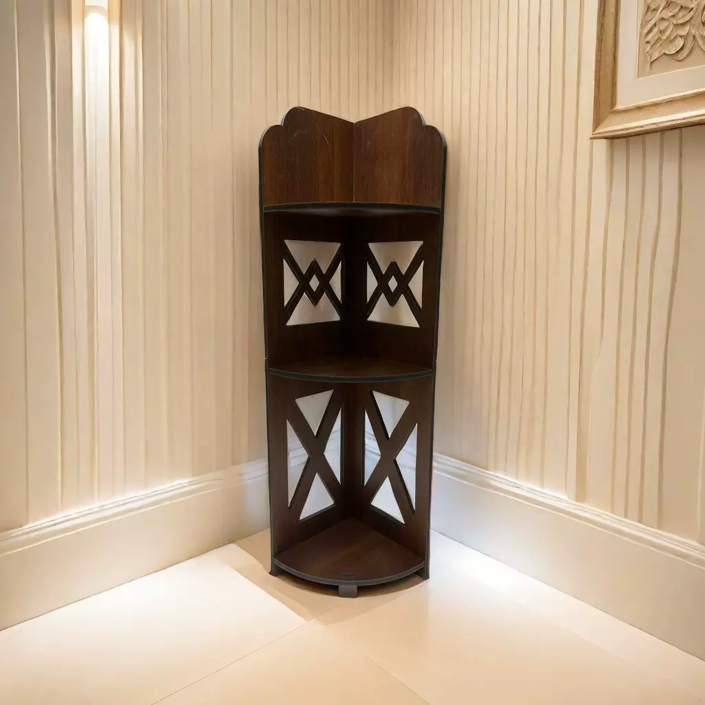 卫生间厕所胡桃木色落地置物架架子洗澡浴室转角三角收纳