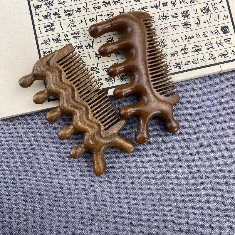 檀木按摩梳多功能头皮经络按摩梳太极鱼两用五齿头部经络梳|undefined