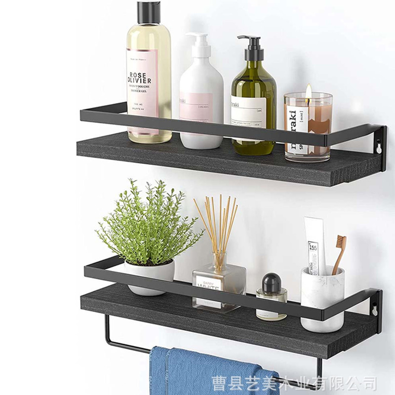 Rack de almacenamiento de pared baño cocina rack de almacenamiento de pared de madera maciza partición flotante hierro colgante de pared suspensión rack