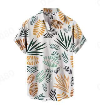 Comercio exterior transfronterizo de los hombres primavera europea y americana nueva solapa impresa en 3D manga corta a rayas retro camisa casual hombres al por mayor