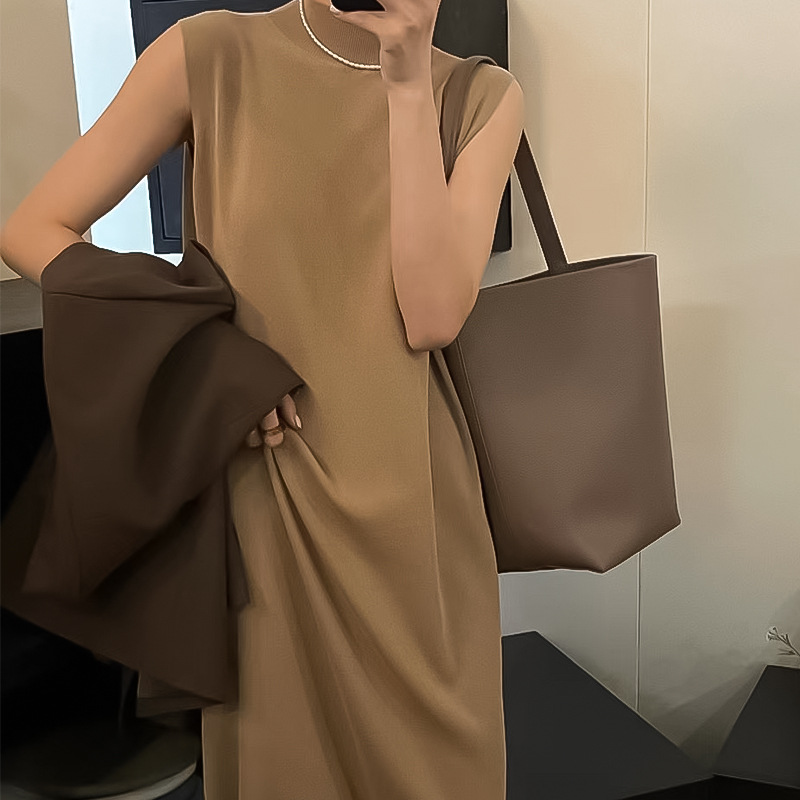 Solid color colored long base dress sleevless