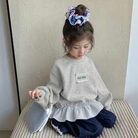 女童洋气卫衣春秋款新款女宝宝童装小女孩打底衫儿童花边上衣其他