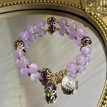 8mm紫瑪瑙手鏈女韓版ins小眾設計感手飾品珍珠貝薰衣草紫水晶手串