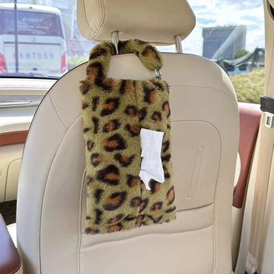 Seat belt shoulder pad – Seat Belt Cover - rabbit-fur-leopard-print-tissue-box-green