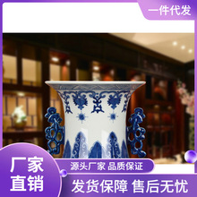 景德镇陶瓷器 仿古手绘青花瓷寿桃双耳花瓶 明清古典客厅家居装饰