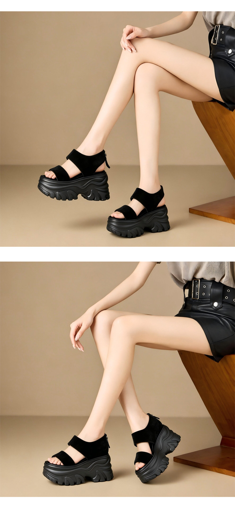 Sandal cao gót nữ đế xuồng phong cách La Mã, gót 12 cm, quai hở mũi, khóa kéo sau — màu đen, màu mơ chi tiết 8