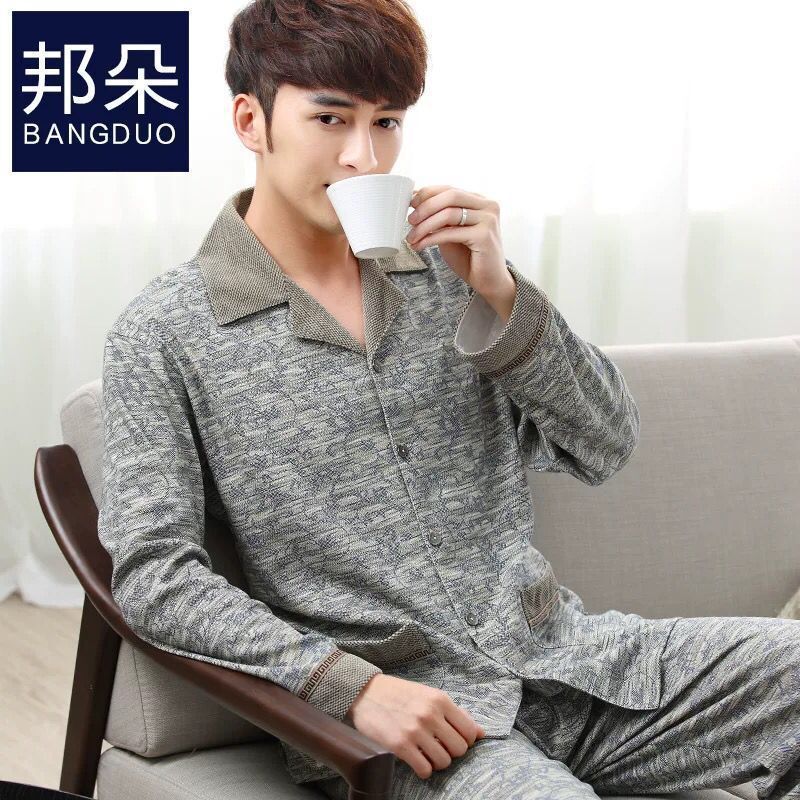 100% algodón de doble cara de manga larga de mediana edad y ancianos pijamas de los hombres otoño e invierno más tamaño homewear traje