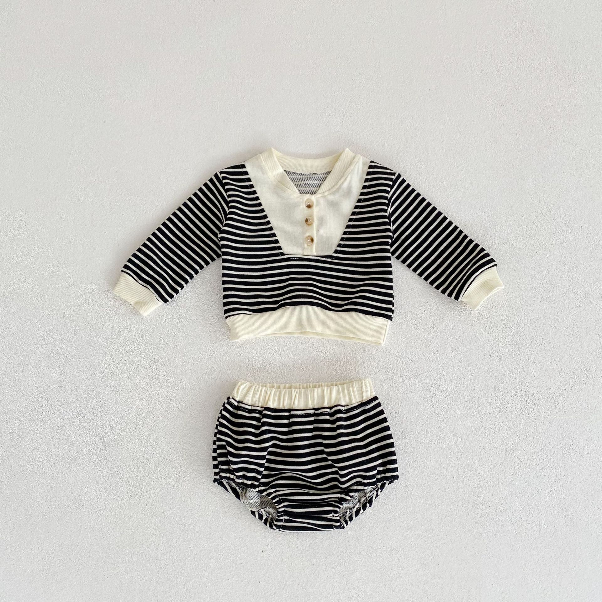 Abbigliamento autunnale 2024 per neonati, bambini piccoli, ragazzi e ragazze, pullover a righe a maniche lunghe + pantaloni a pieghe_voghion.com