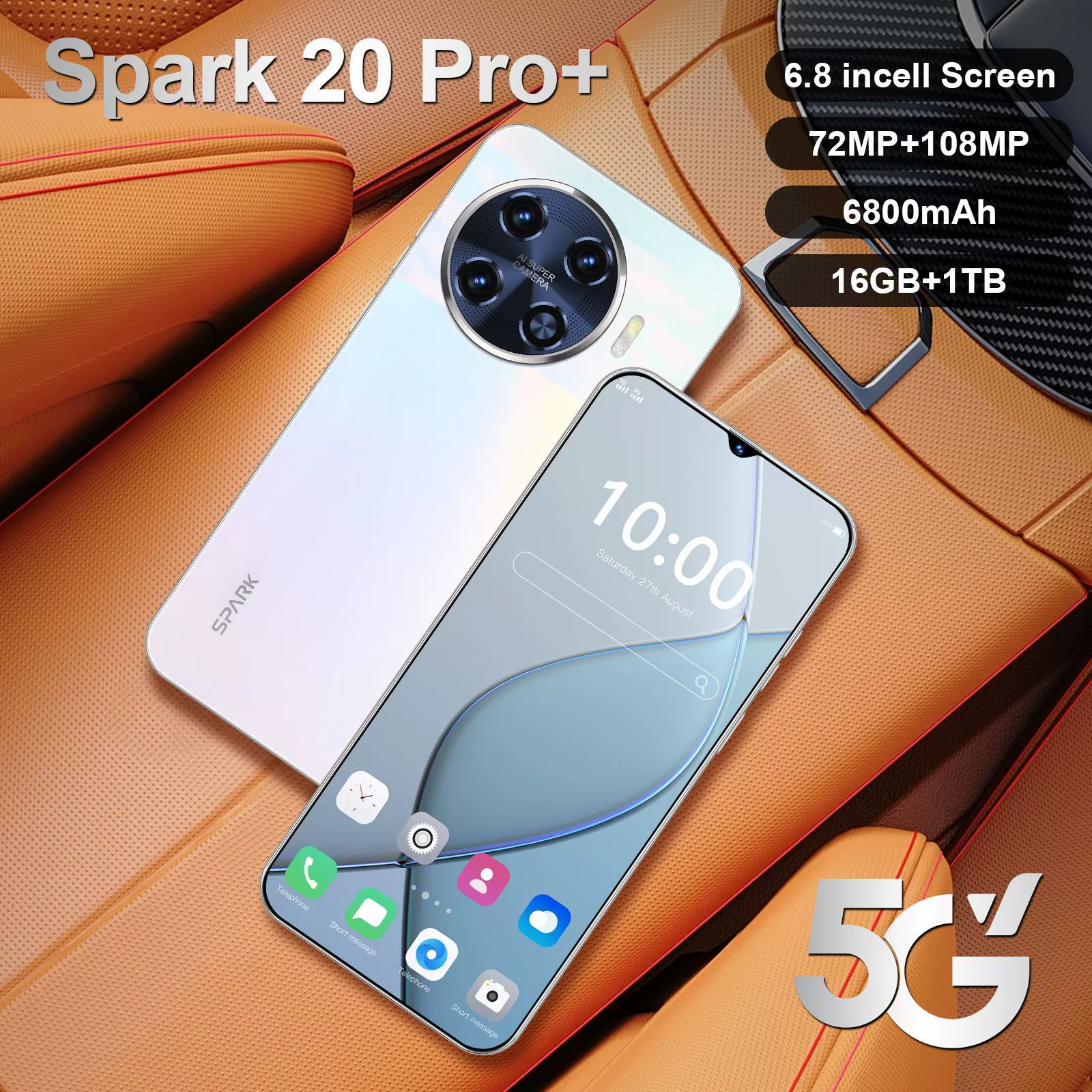 Cross -border мобильный телефон Spark 20 Pro+ 6.8-дюймов Incell большой экран 2+16GB полностью один иностранная торговля от имени Android