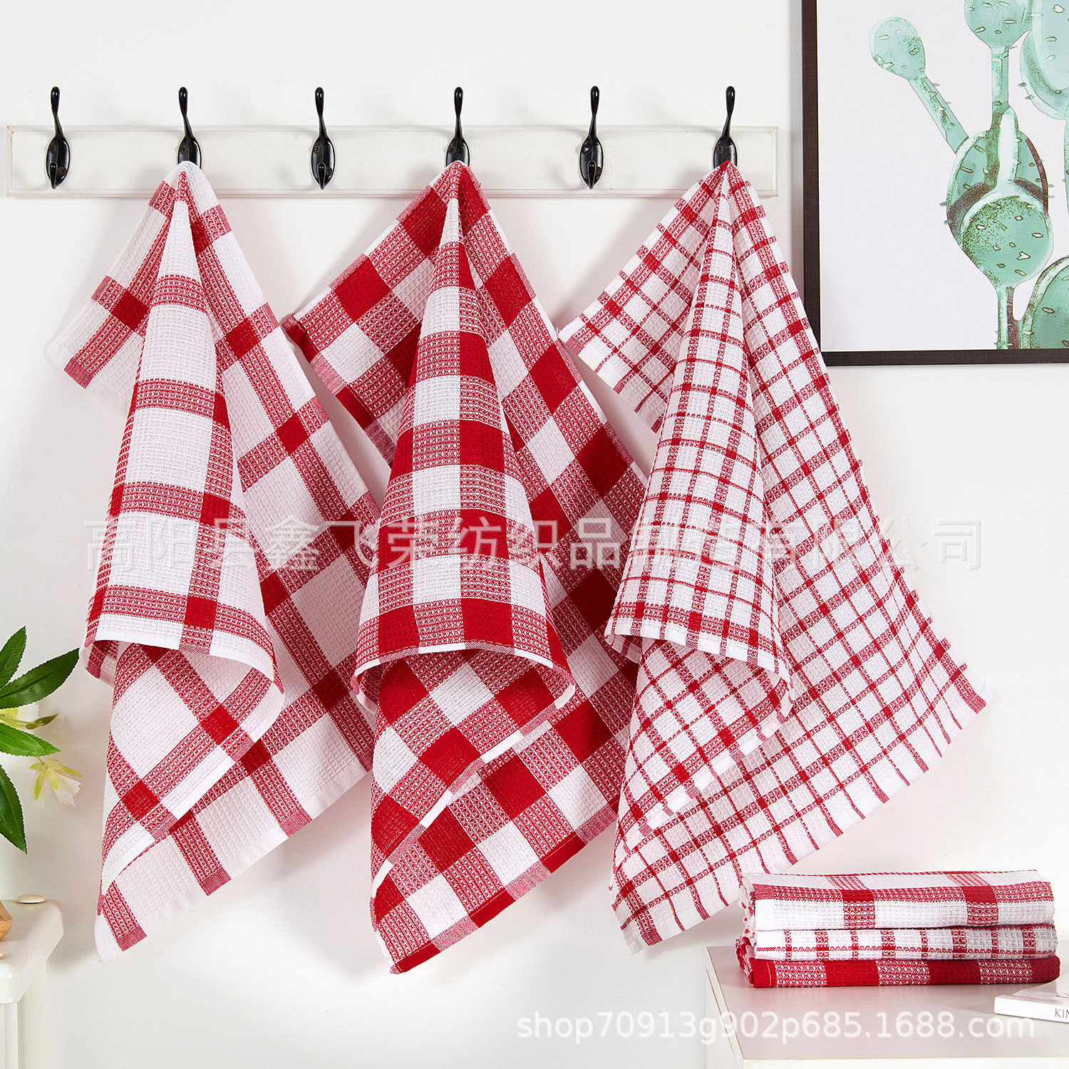 源头工厂代发TEMU SHEIN 日用品 涤棉混纺红色厨房用洗碗巾抹布