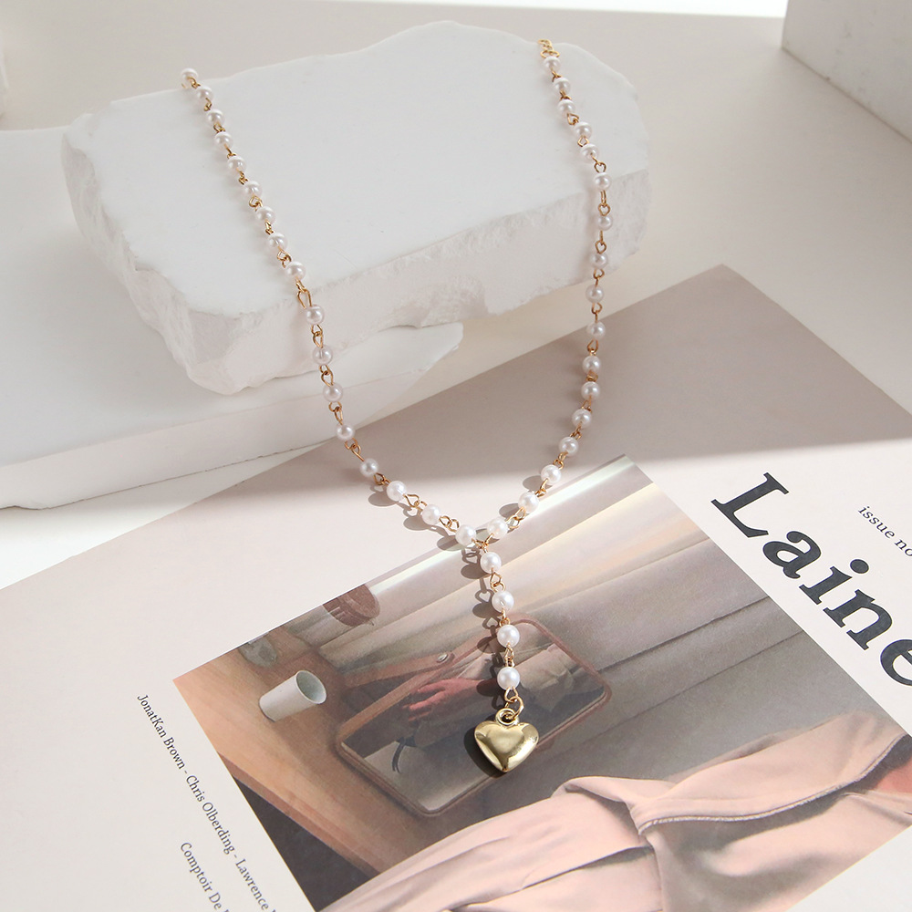 INS Style Heart Shape Alloy Plating Artificial Pearls Womenu0027S Pendant Necklace 1 Piece