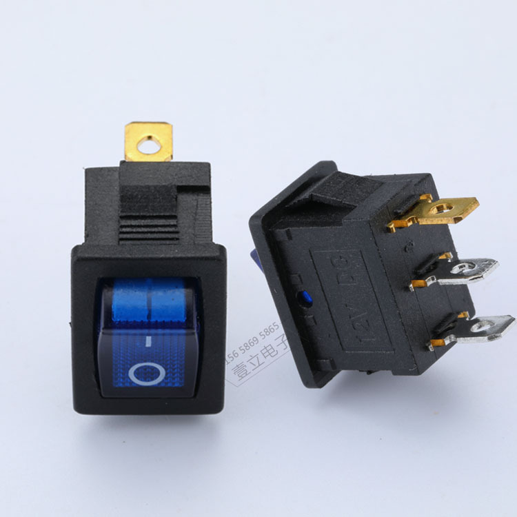 KCD1灯船型开关带蓝灯两档三脚船型跷板开关尺寸15*21mm
