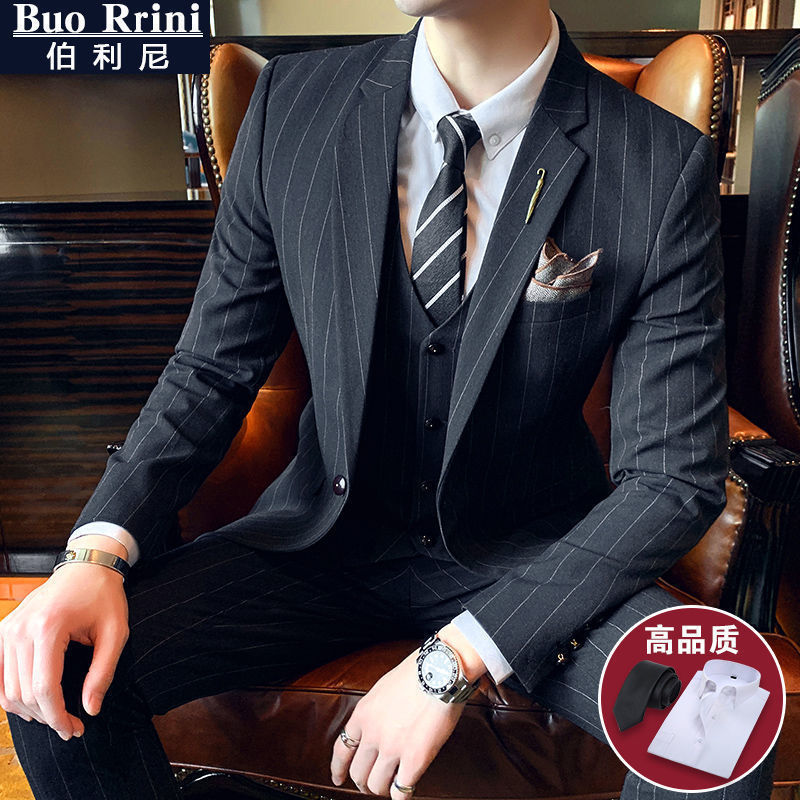 Suit Men's Suit Groom Suit Men's Three-Piece Casual Slim Fit Groomsmen Double-Breasted Wedding Suit