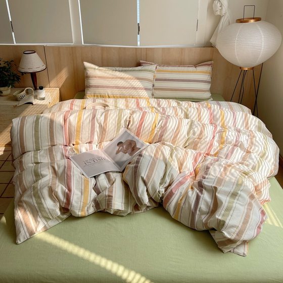 Class a pure cotton four-piece set simple pure cotton quilt cover dormitory student three-piece set 100 cotton skin-friendly double bed sheet